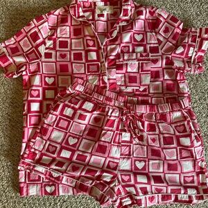 Printfresh Pink and Red Heart Grid Pajama Set